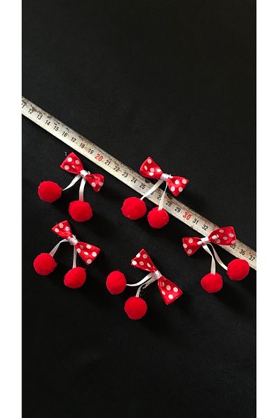 Ozpas Bow Satin Red Polka Dot Pompom 10pcs