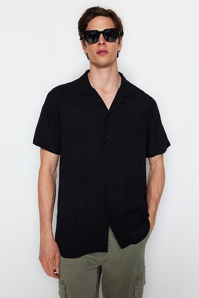 Trendyol Collection Μαύρο κανονικό καλοκαιρινό πουκάμισο 100% βισκόζης