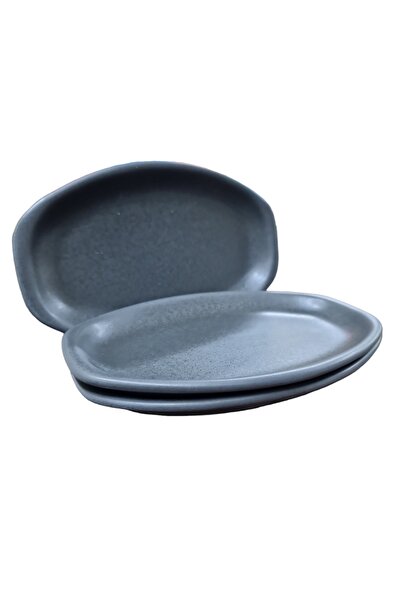 Matar Endüstriyel Mutfak Ekipmanları Porcelain Smoked Color 18 Cm Boat Plate Breakfast, Snack Bowl 3 Pieces