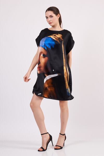 Nomads Felt Pure Silk Short Dress| Johannes Vermeer Girl with Pearl Earrings| Nomads Felt