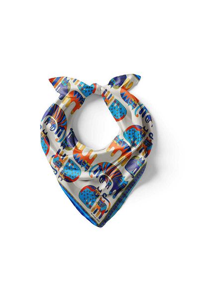 Bursa İpek Turquoise Orange Patterned Silky Handkerchief