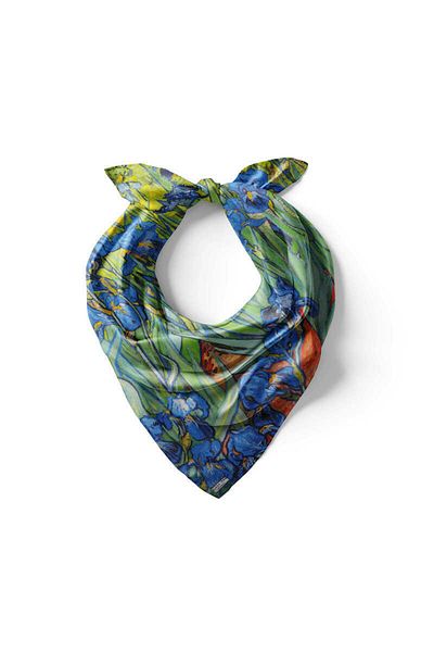 Bursa İpek Green Irises Pattern Silk Handkerchief