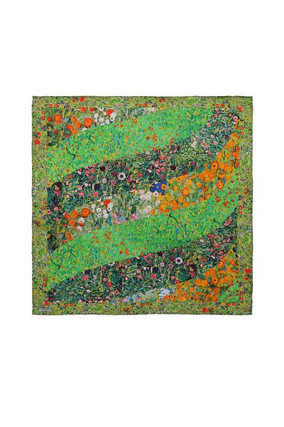 Bursa İpek Green Flowers Pattern Silk Handkerchief