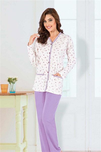 ÇamaşırcımShop Floral Patterned Front Buttoned Mother Pajamas Set