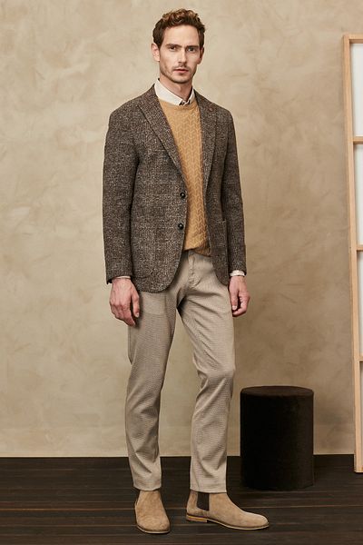 ALTINYILDIZ CLASSICS Ανδρικό καφέ-γκρι Slim Fit Slim Fit με ζιβάγκο με καρό σχέδιο μάλλινο μπουφάν