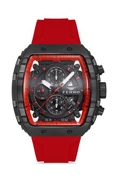 FERRO Men's Claret Red Silicone Cord Wristwatch - Fm11001d-r