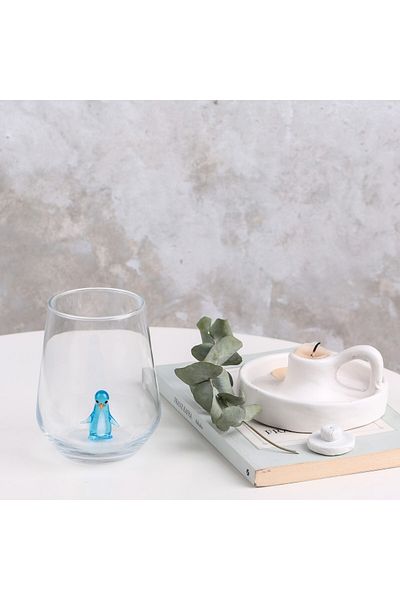 ADAMODART Blue Penguin Figured Murano Glass Design Handmade Single Water Cup