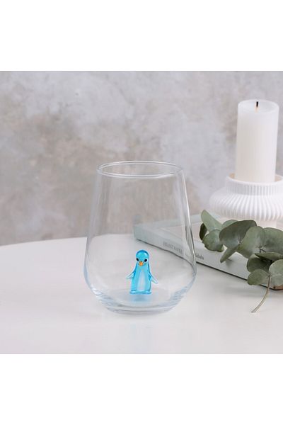 ADAMODART Blue Penguin Figured Murano Glass Design Handmade Single Water Cup