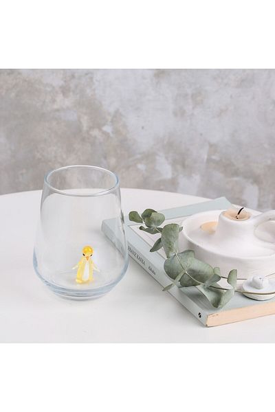 ADAMODART Yellow Penguin Figured Murano Glass Design Handmade Single Water Cup