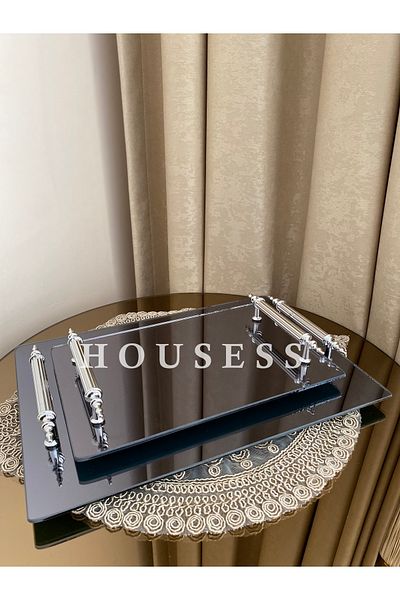 Housess 2-Piece Promise Engagement Henna Tray Smoked Decorative Rectangular Presentation Tray