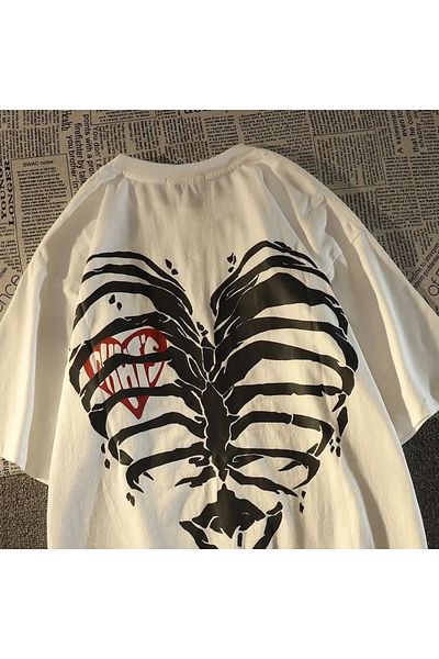 EFBUTİK Λευκό μπλουζάκι Unisex με στάμπα Heart Rib