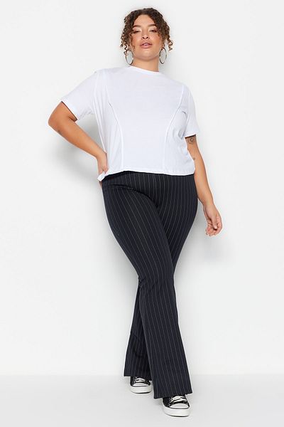 Trendyol Curve Nagy méretű spanyol lábszárú leggings - sötétkék hasított nadrág TBBSS23AR00036