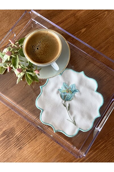 Soft Colours 2 Pieces Flower Pattern Embroidered Coffee Side Cocktail Present...