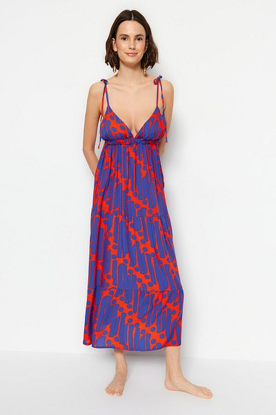Trendyol Collection Mini tkané plážové šaty se zvířecím vzorem TBESS23EL00278