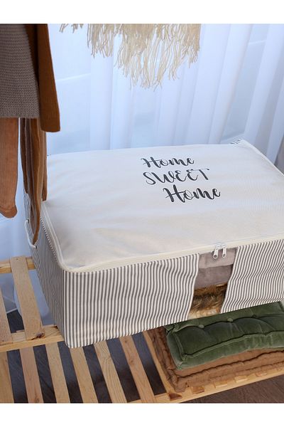 Timburly Πλένεται βαμβακερό Home Sweet Home Γραμμένο Γκρι Κορυφαία Γκρι Γραφή Organizer Τσάντα 22x46x62cm D9