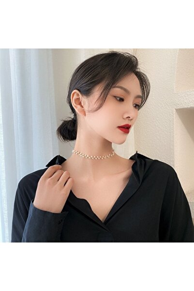 Tesbihane Metal Alaşım Üzeri Altın Kaplama Uzunluğu Ayarlanabilir Kadın Inci Kolye