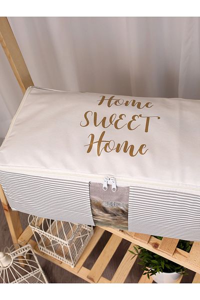 Timburly Πλένεται βαμβακερό Home Sweet Home Γραμμένο Γκρι Κορυφαία Γραμμή Χρυσό Οργανωτής γραφής 21x28x52cm D61a