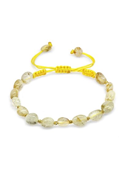 Tesbihane Makrome Örgülü Naturel Kesim Sitrin Doğaltaş Kadın Bileklik