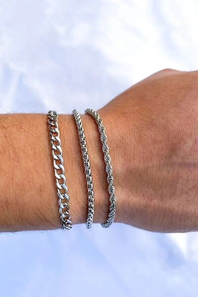 TREND COLLECTİON Set of 3 Knitted Twist Figaro Model Unisex Bracelets