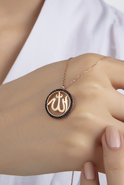 Gümüş Vadisi Kadın Orjinal 925 Ayar Gümüş Zirkon Taşlı Yuvarlak Allah Yazı Mo...