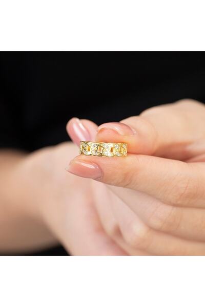 EbruHome Beyaz Zirkon Taşlı Gurmet Tasarım Gold Renk Free Size 925 Ayar Gümüş...