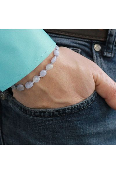 Tesbihane Macrame Braided Natural Cut Chalcedony Natural Stone Men's Bracelet