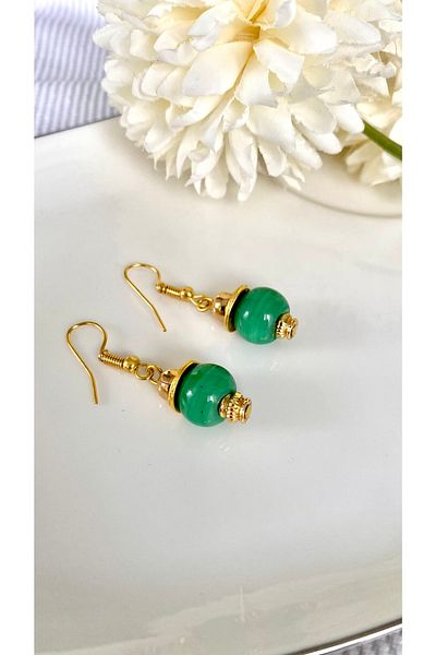 JustGAF Gold/gold Color Green Glass Beaded Dangle Earrings