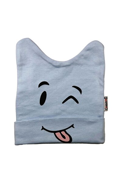 Pamuklu Penye Interlok Muzip Surat Baskılı Kulaklı Bebek Bere (çift Katlı Ön Bant)