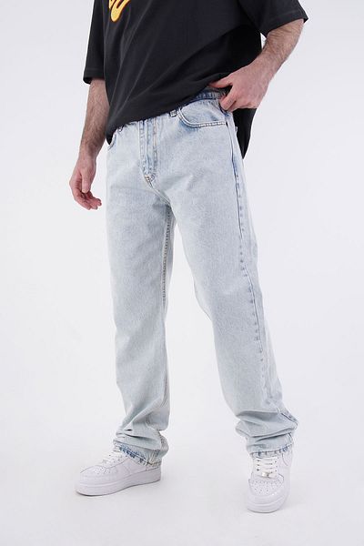 DİFRANSEL Men's Blue Baggy Jeans - Straight, Extra Long and Lycra Free