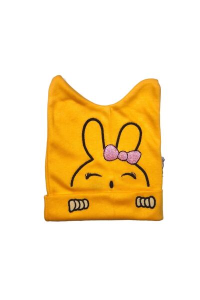 Şaşkın Ayıcık Nakışlı Pamuklu Penye Bebek Bere (çift Katlı Ön Bant)