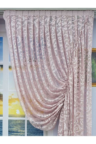 Artper Perdeniz Powder Pink Gathered Tulle Background Curtain - 2 Blades, 100X270