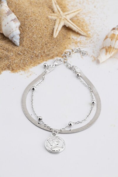 Sortie Aksesuar Ancient Greek Coin Figured Anklet with Italian Chain 015