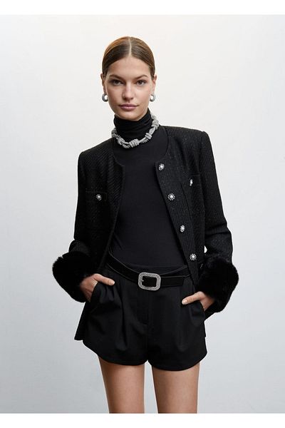 MANGO Woman Jewelled Tweed Jacket with Buttons