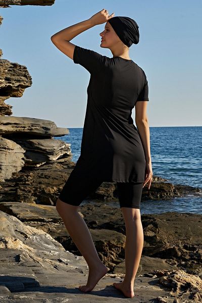 Ruko Maio Γυναικείο μισό μανίκι Lycra Hijab μαύρο μαγιό 2c3t1n24-1