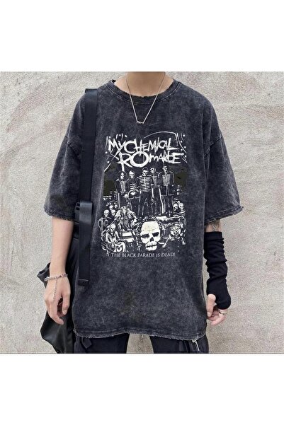 Touz Tricou vintage oversize unisex cu imprimeu My Chemical Romance lavabil