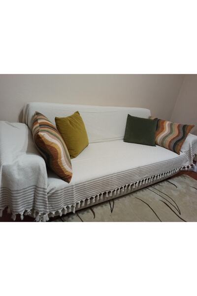 ŞENER HOME Scutec organic pentru brațe Buldan - Canapea supradimensionată din bumbac - Canapea extensibilă 170x300 Maro crem