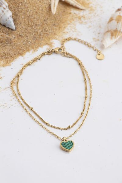 Sortie Aksesuar Yeşil Kalp Figürlü Paslanmaz Çelik Halhal 009