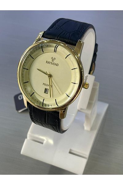 Raymond Black-Gold Men's Leather Wristwatch
