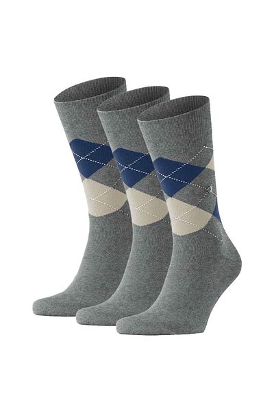 Burlington 3-teiliges Herren-Socken-Set – King, Baumwolle, Rautenmuster, Logoamblem