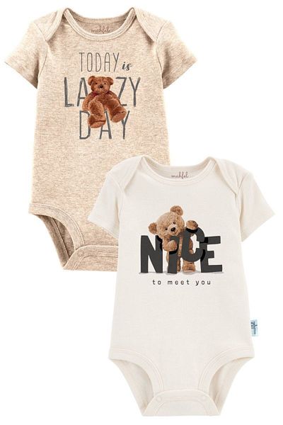 MAHFEL 2-Piece 100% Cotton Organic Printed Snap Fastener Baby Bodysuit