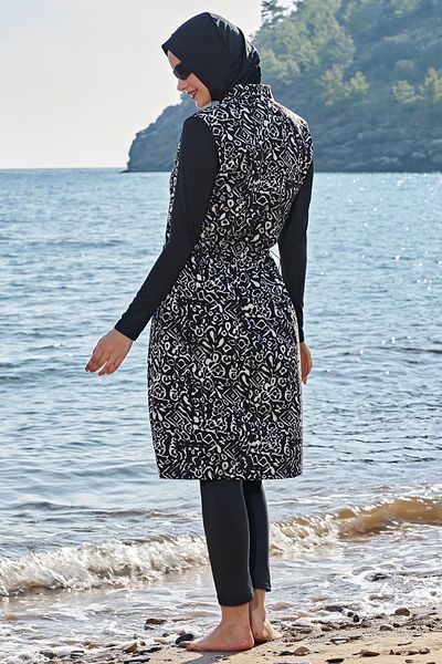 Ruko Maio Women's Long Sleeve Zippered Lycra Long Black Full Hijab Swimsuit 2c3t1n17-2