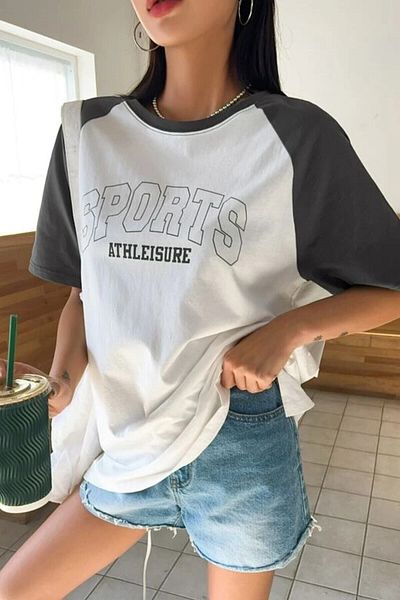 MODAGEN Unisex βαμβακερά λευκά μανίκια καπνιστό αθλητικό μπλουζάκι με λαιμόκοψη υπερμεγέθη Boyfriend