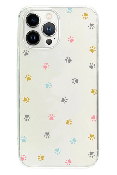 Powerfox iPhone 14 Pro Compatible Colorful Paws Transparent Phone Case