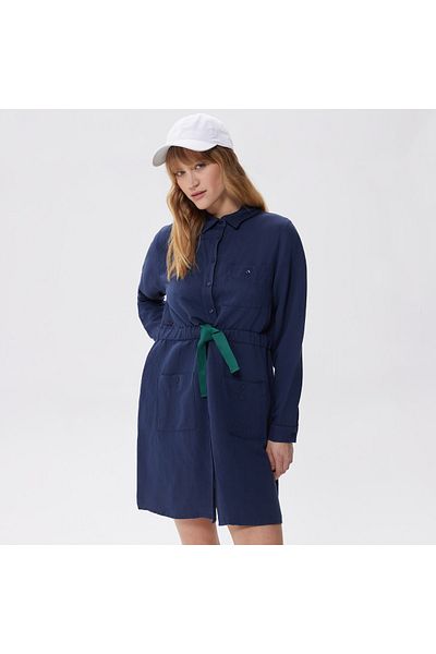 Lacoste Cămașă cu mânecă lungă pentru femei, cu guler, rochie bleumarin