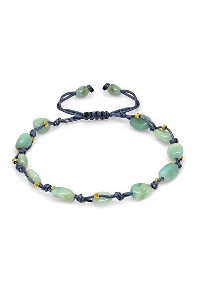 Tesbihane Makrome Örgülü Naturel Kesim Dorika Top Detaylı Amazonit Doğaltaş Kadın Bileklik