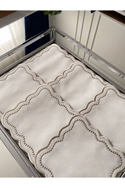 Lilies Atelier Nakışlı Açık Kahve Romantik Desen Puantiyeli Kokteyl Peçetesi ...
