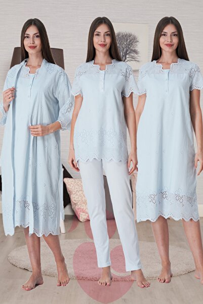 lohusahamile مجموعة الأمومة المكونة من 4 قطع بتفاصيل سكالوب باللون الأزرق Eff...