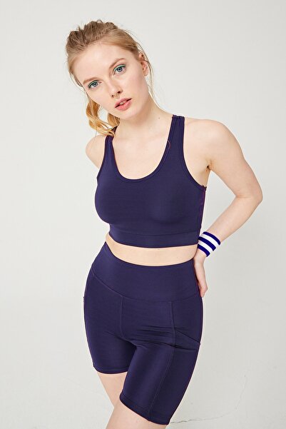 ENNA MODA Navy Blue High Waist Double Pocket Recovery Sports Shorts and Bra Set