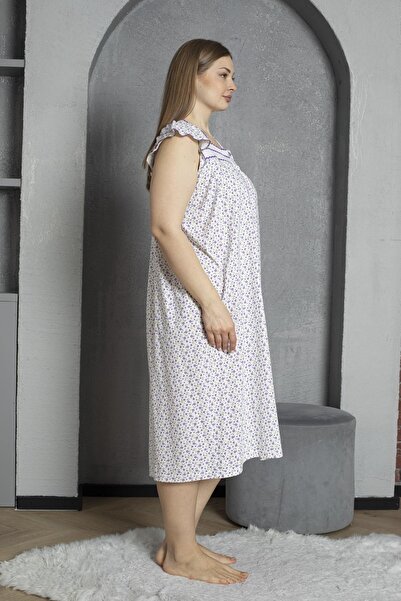 SEBOTEKS Buttoned Collar Sleeveless 100% Cotton Combed Plus Size Mother's Nightgown 600