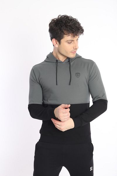 NEED LİFE Men's Black-Light Khaki Hooded Pocket Sweatshirt
